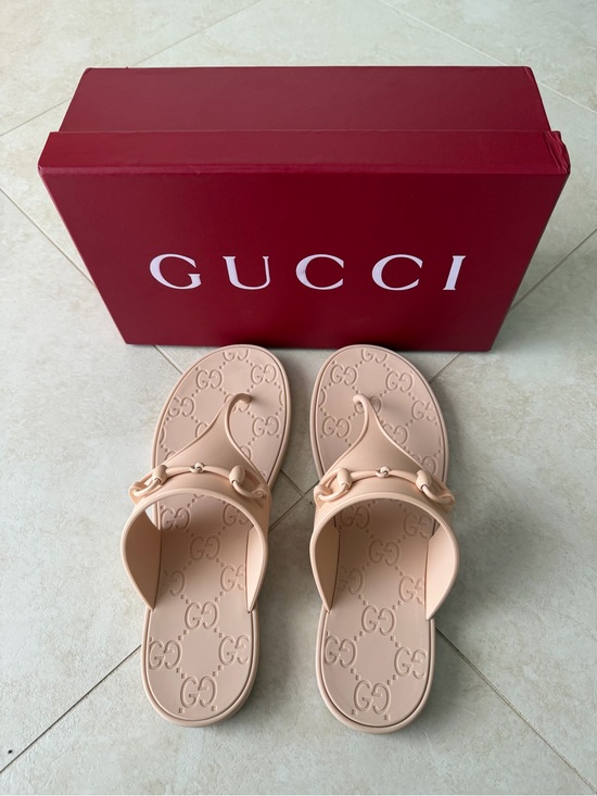 Gucci Shoes - Gucci Women’s Nude/Pale Pink Horsebit Rubber Slide Sandals Size 38